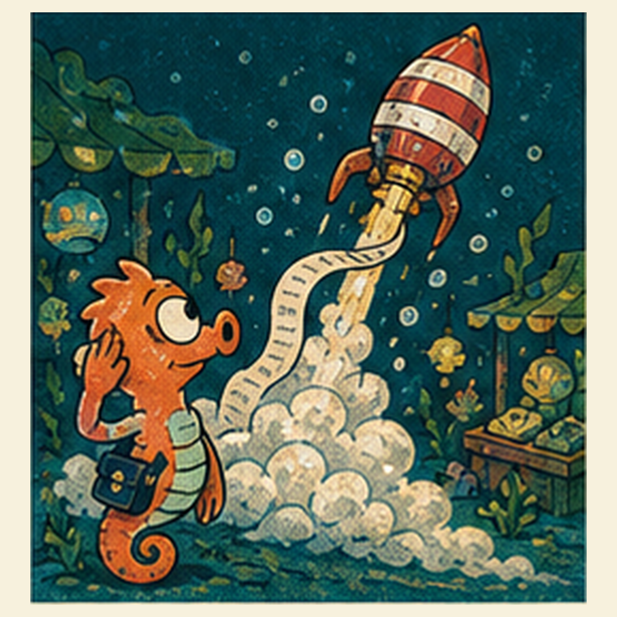 Kelpip salutes as a buoy rocket launches upward.